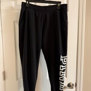 PINK Victoria's Secret Black Joggers with White Graphic